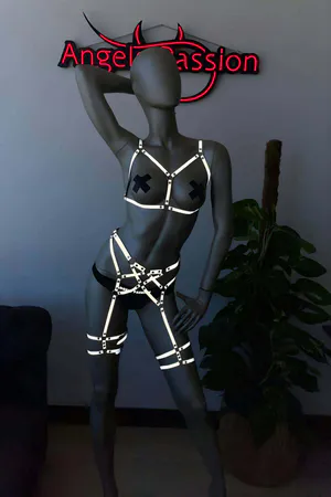 White Reflective Full Body Harness Women Adjustable Garter Straps