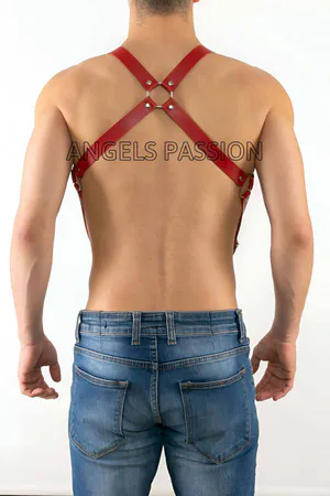 Red Faux Leather Body Harness with O-Ring Details