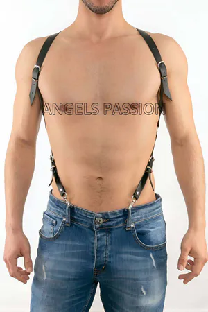 Black Faux Leather Body Harness Men Adjustable Shoulder Torso Straps