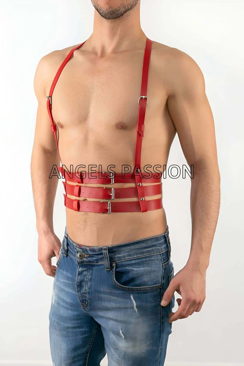 Red Chest Harness Front View Adjustable