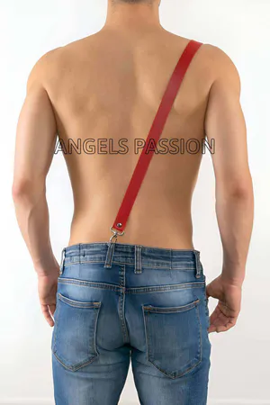 Red Faux Leather Chest Strap Harness with Adjustable Buckle