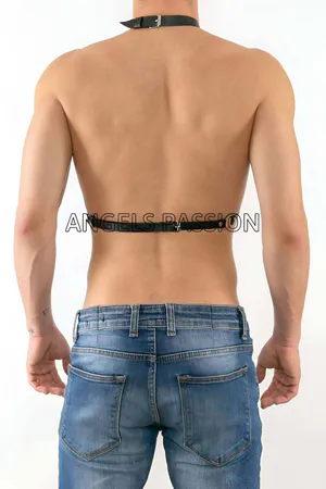 Black Faux Leather Body Harness with Layered Chains