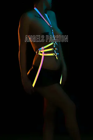 Holographic reflective body harness with adjustable straps