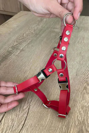 Red Faux Leather Chest Harness Men Adjustable Straps O-Ring