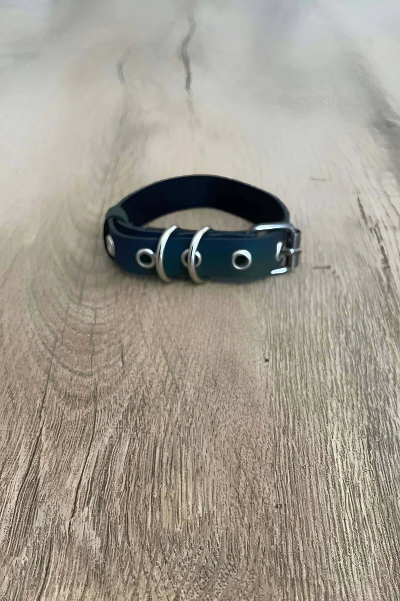Finger Harness Side Profile Silver O-Rings Teal Faux Leather