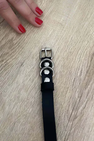 Black Vegan Leather Strap with Silver D-Rings and Adjustable Buckle