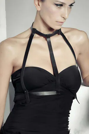 Black Faux Leather Minimalist Body Harness Adjustable Straps