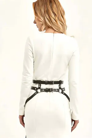 Siyah Vegan Deri Püsküllü Bel Harness Ayarlanabilir Kayışlar