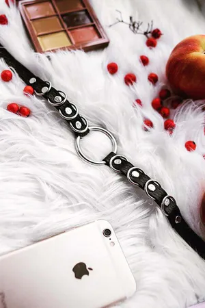 Black Faux Leather Choker with Silver O-Ring and Studs
