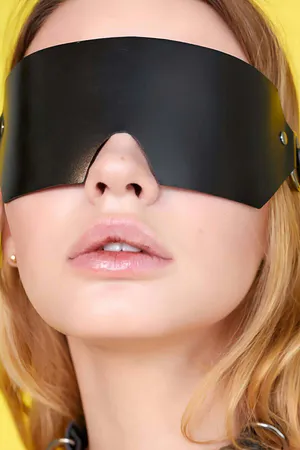 Faux Leather Blindfold Eye Mask Black Adjustable Strap