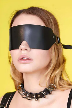 Faux Leather Blindfold Eye Mask Black Adjustable Strap