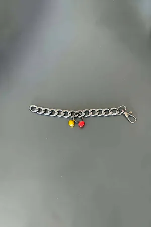 Silver Chunky Curb Chain Choker for Cats with Yellow and Red Mini Bells