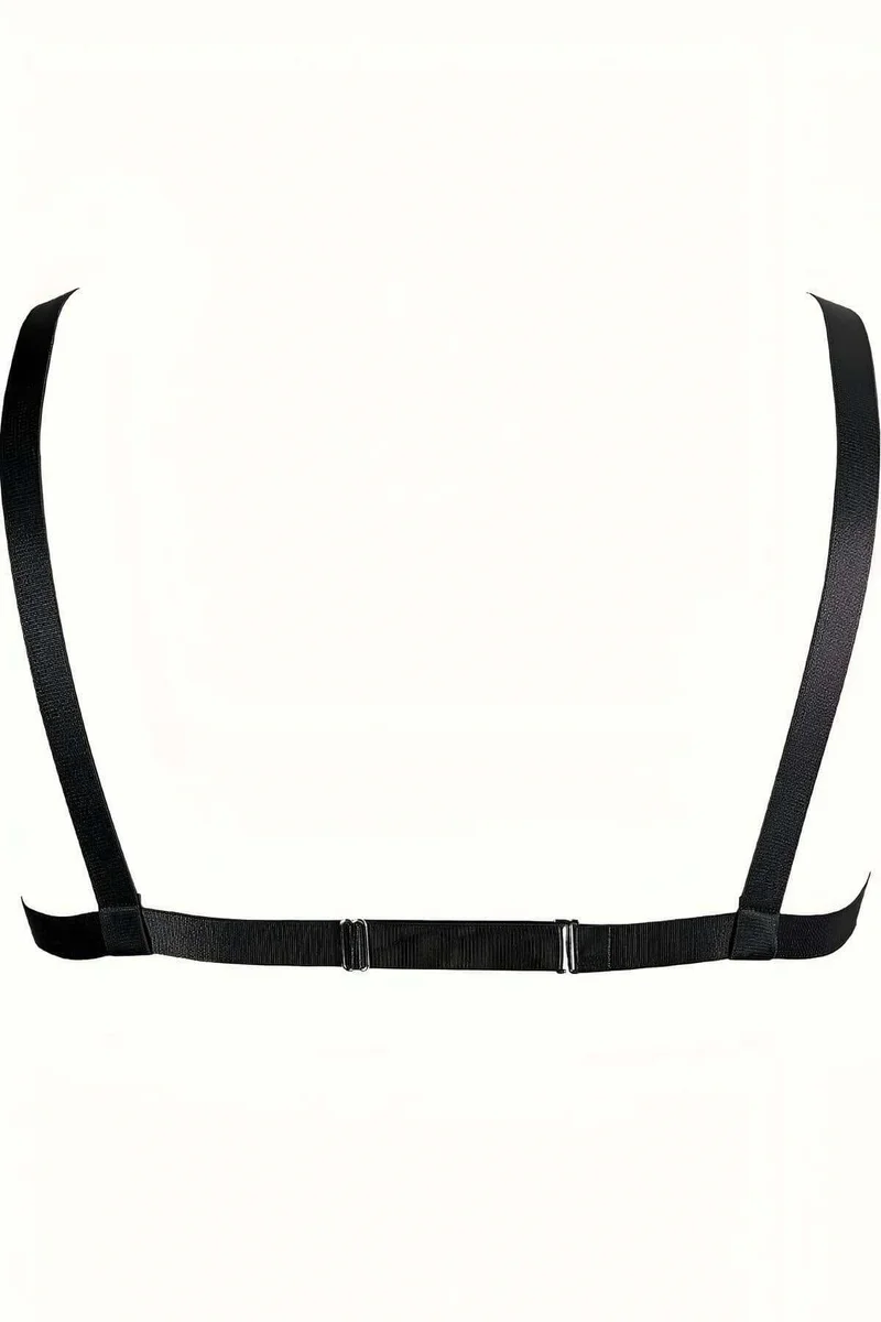 Black chain body harness front view with adjustable straps