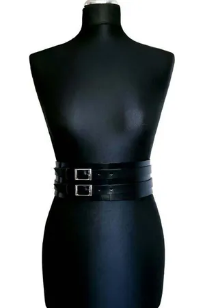 Black Faux Leather Waist Belt Harness Double Buckle