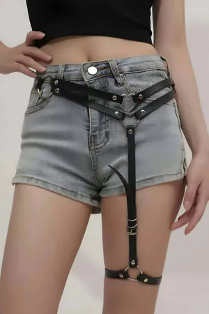 Black Faux Leather Single Leg Garter Harness Adjustable Waist Thigh Straps