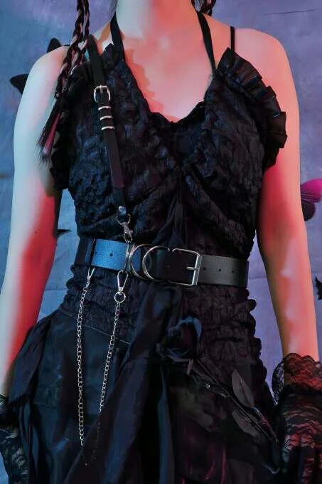 Single-Shoulder Harness Front View Black Matte Faux Leather Wide Strap Detail