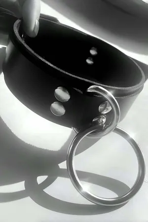 Black Faux Leather O-Ring Choker with Metal Studs