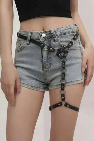 Black Faux Leather Single Leg Harness Women Adjustable Thigh Strap with O-Ring