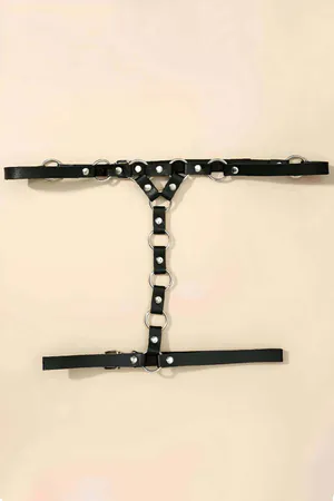 Black Faux Leather Single Leg Harness Women Adjustable Thigh Strap with O-Ring