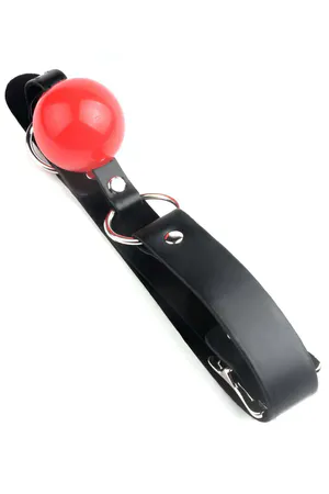 Adjustable Black Vegan Leather Ball Gag with Red Ball