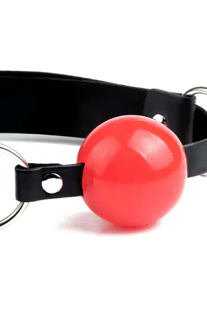 Adjustable Black Vegan Leather Ball Gag with Red Ball