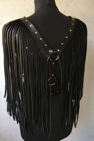 Püsküllü Deri Ceket Harness, Şık Deri Harness Ceket - APFT999