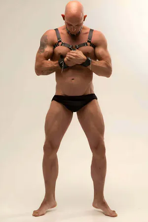 Black Faux Leather Chest Harness with Spiked Choker and Whip
