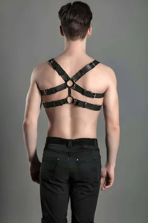 Studded Faux Leather Chest Harness Vest Black Vegan Leather Silver Studs