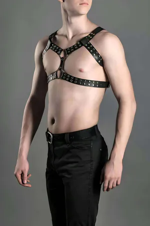 Studded Faux Leather Chest Harness Vest Black Vegan Leather Silver Studs