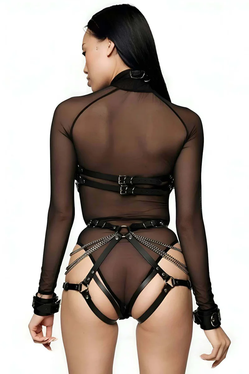Black festival full body harness back view