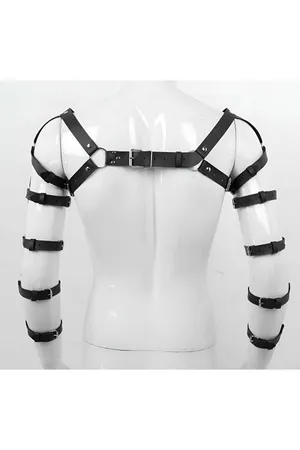 Black Faux Leather Full Arm & Shoulder Harness Rear View Adjustable Buckles
