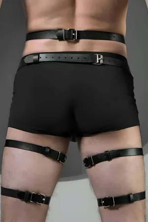 Black adjustable body and leg harness with O-rings