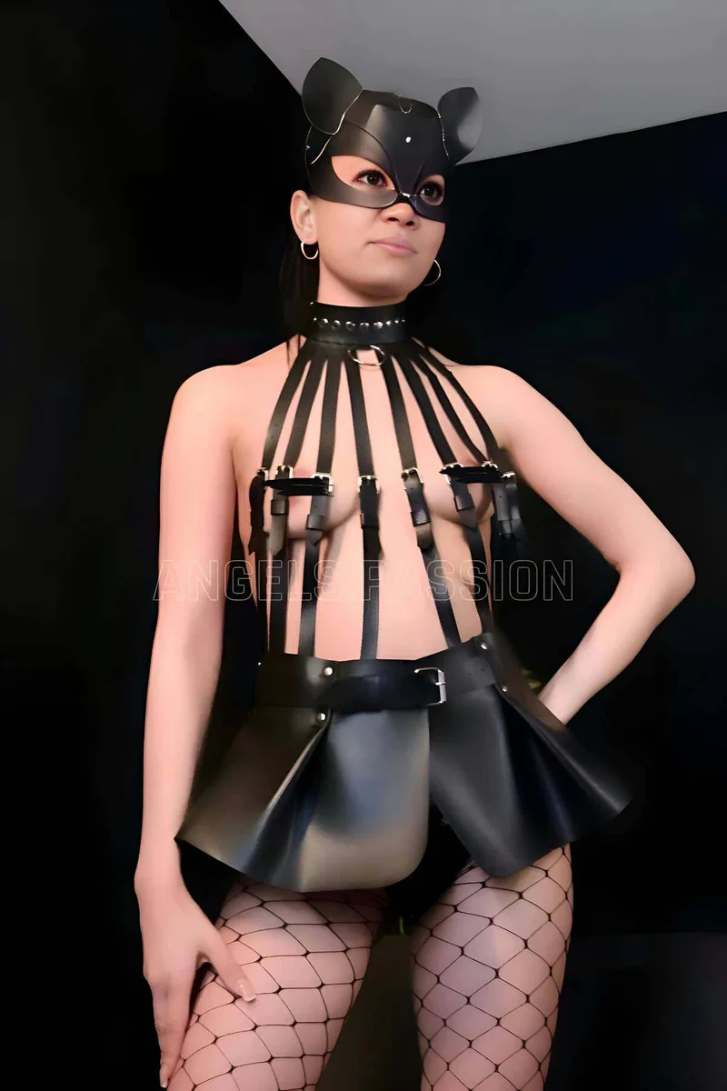 Black faux leather skirt harness