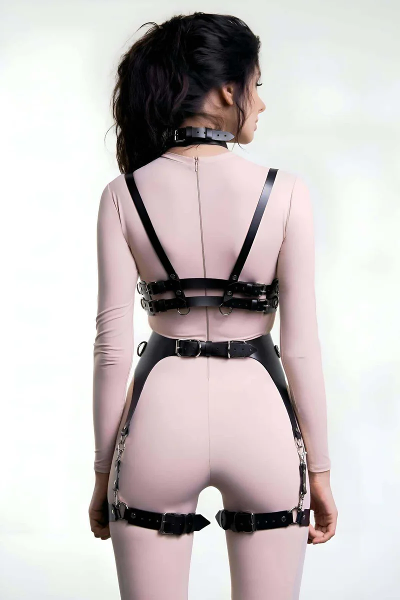 Black Faux Leather Harness Set
