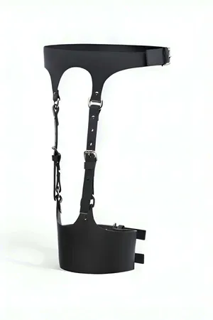 Black Faux Leather Waist Harness Belt with Adjustable Thigh Strap