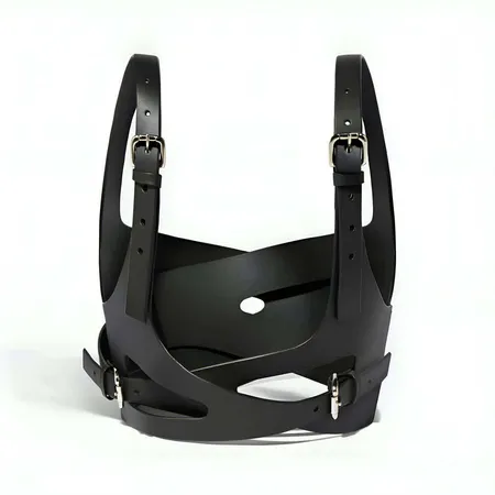 Black faux leather criss-cross chest harness top with adjustable straps