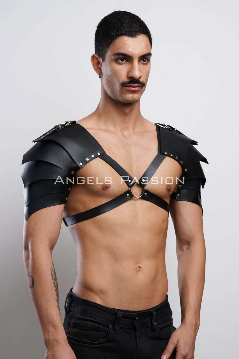 Black faux leather gladiator harness back view adjustable straps