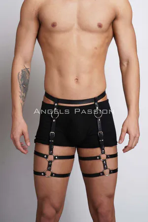 Black faux leather O-ring thigh harness with adjustable straps