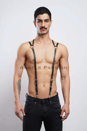 Black Faux Leather Adjustable O-Ring Shoulder Harness