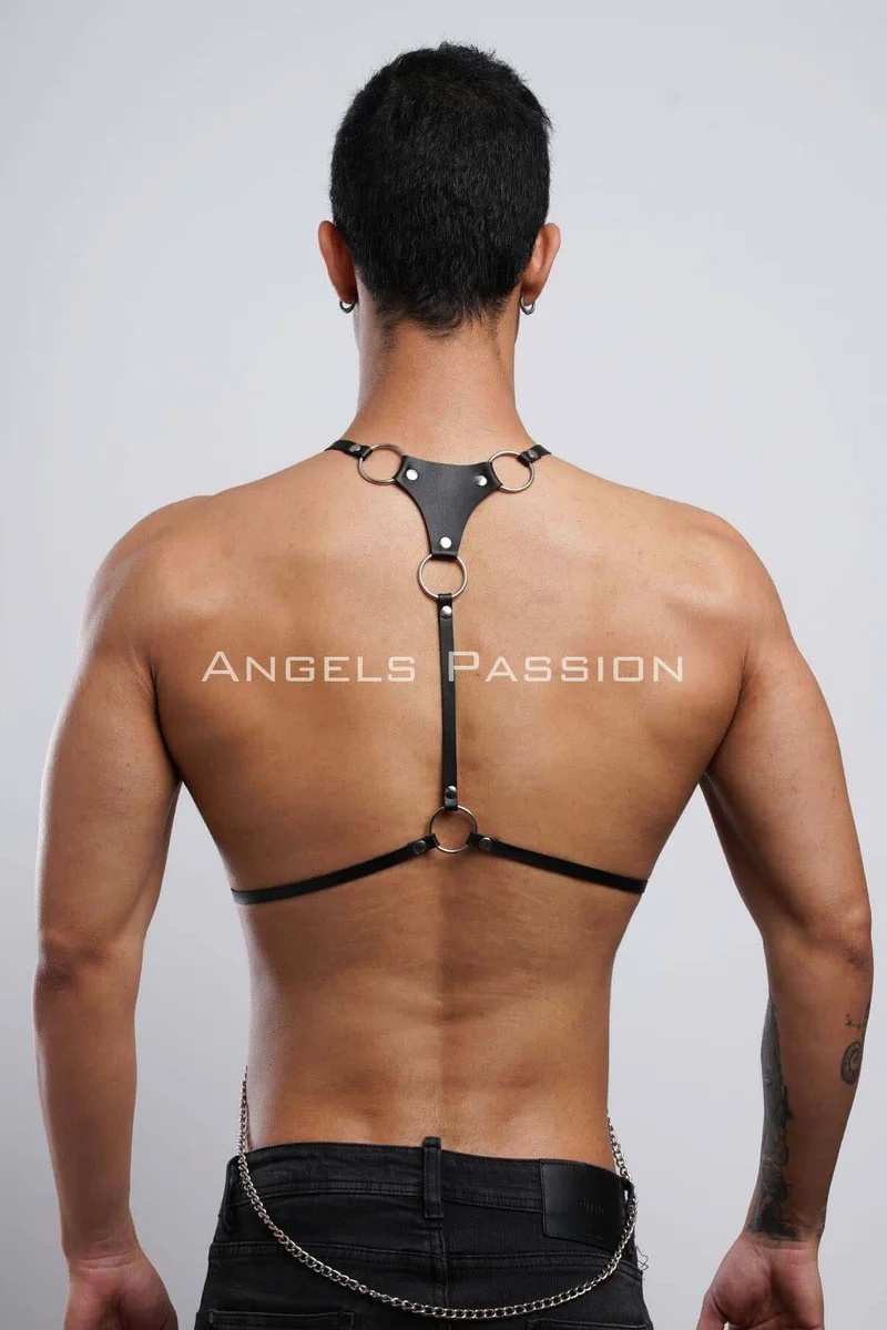 Black harness lingerie with detachable silver chain detail from back