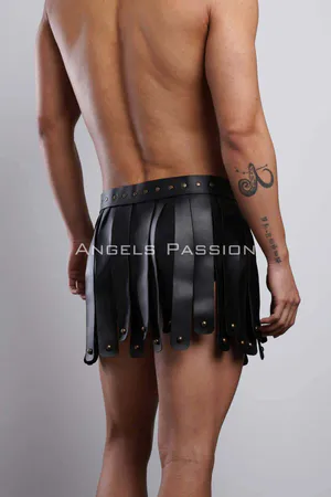 Black Faux Leather Gladiator Kilt Harness Adjustable Belt Stud Accents