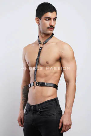 Black Faux Leather Halterneck O-Ring Body Harness