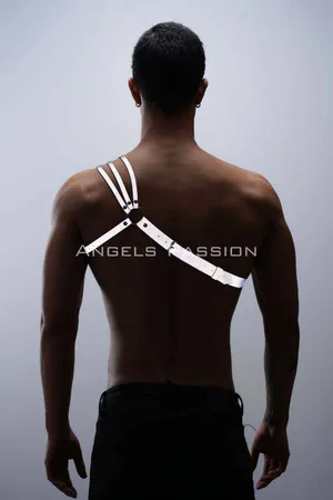 Asymmetrical Reflective Chest Harness with Silver O-Ring