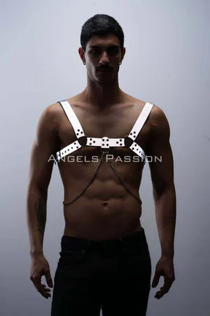 Reflective Chest Harness with Chain Detail Silver