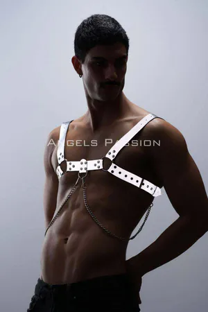 Reflective Chest Harness with Chain Detail Silver