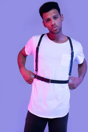 Adjustable Faux Leather Chest & Waist Harness Black Faux Leather Minimalist Straps