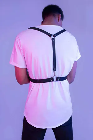 Adjustable Faux Leather Chest & Waist Harness Black Faux Leather Minimalist Straps
