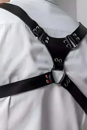 Black faux leather adjustable shoulder harness for men