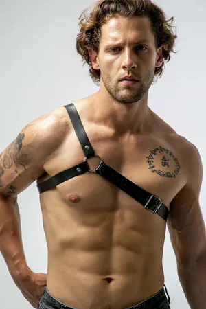 Black Faux Leather Asymmetrical Chest Harness with Single Shoulder Strap
