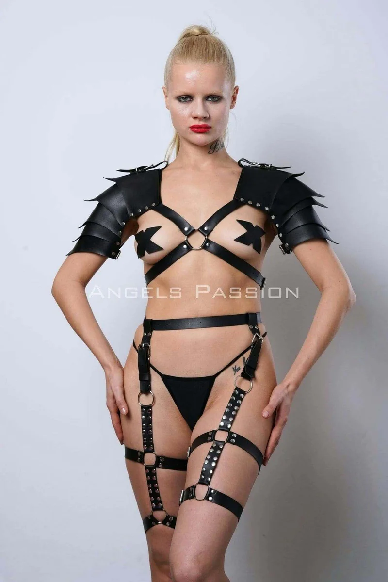 Close-up black faux leather shoulder